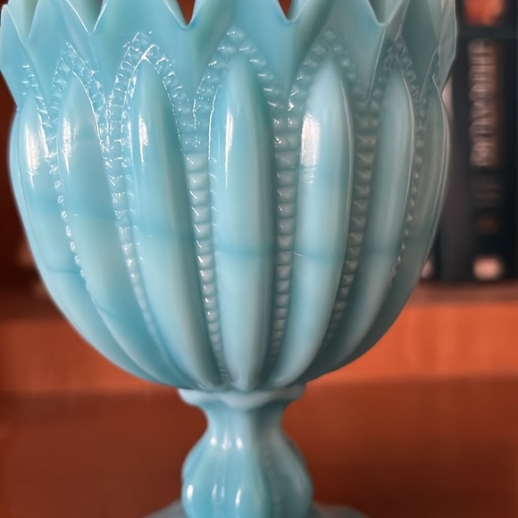 Portieux Vallerysthal Blue Opaline Beaded Pedestal Compote or Small Goblet - Picture 6 of 10